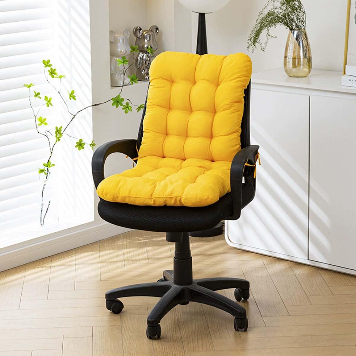 Miaogoo Garden High Back Chair Seat Pad, Outdoor Indoor Seating Cushion with Straps and Backrest, Soft Durable & Comfy Seat Padded Upholstery for Furniture (Yellow,125x45cm)