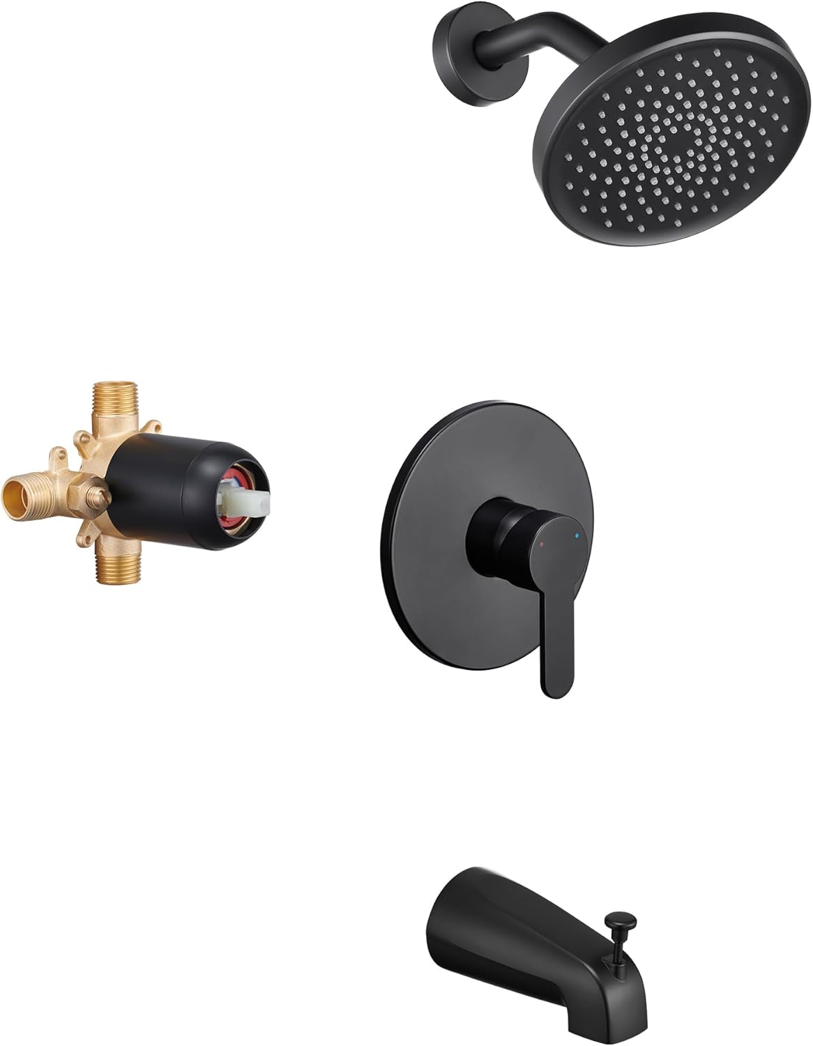 Tohlar Black Shower Faucet Set with Valve, 6Inch Rain Shower Head and