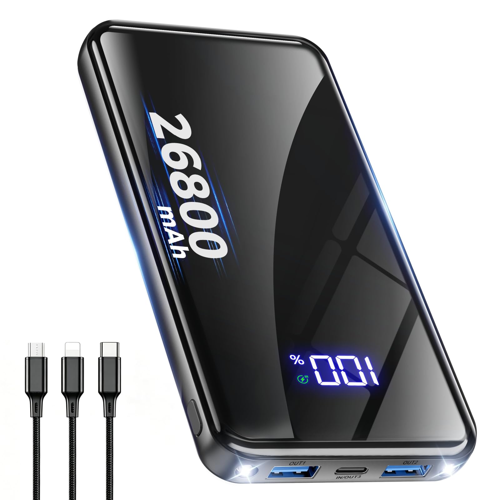 Power Bank, piccola batteria da 26800 mAh, funzione di ricarica rapida, 22,5 W, USB-C portatile, con display a LED, batteria per iPhone 17, 16, Pro Max 15, 14, 13, 12, Galaxy S25 Edge, per viaggi