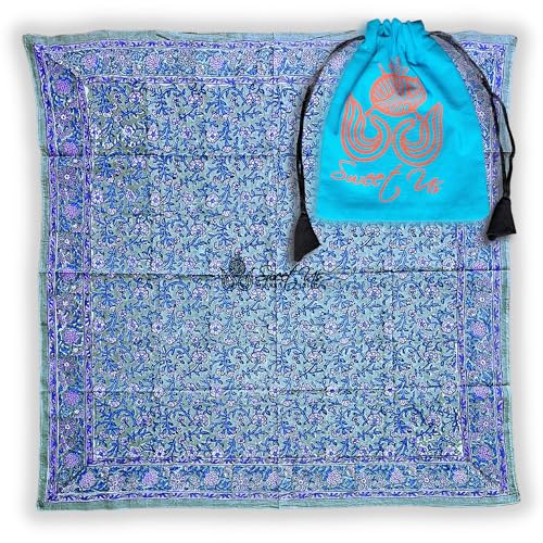 Lightweight Soft Cotton Floral Scarf for Women and One Pouch, Bandana, Shawl, Wrap for Summer, Spring, Fall, Winter, Amista, Regal Slate, 20 x 20 in