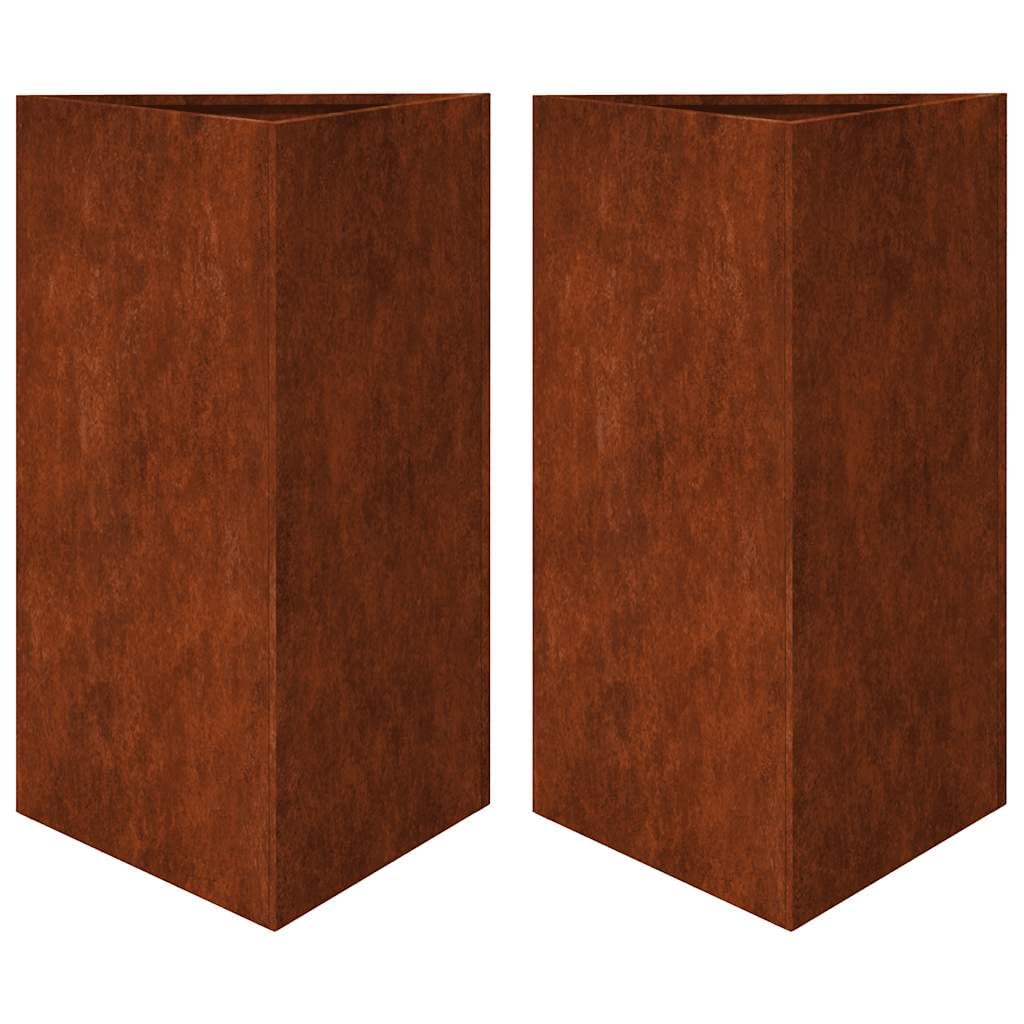 vidaXL Garden Planter - Triangular - 50x43x75 cm - Brown - Weathering Steel - 2 pcs