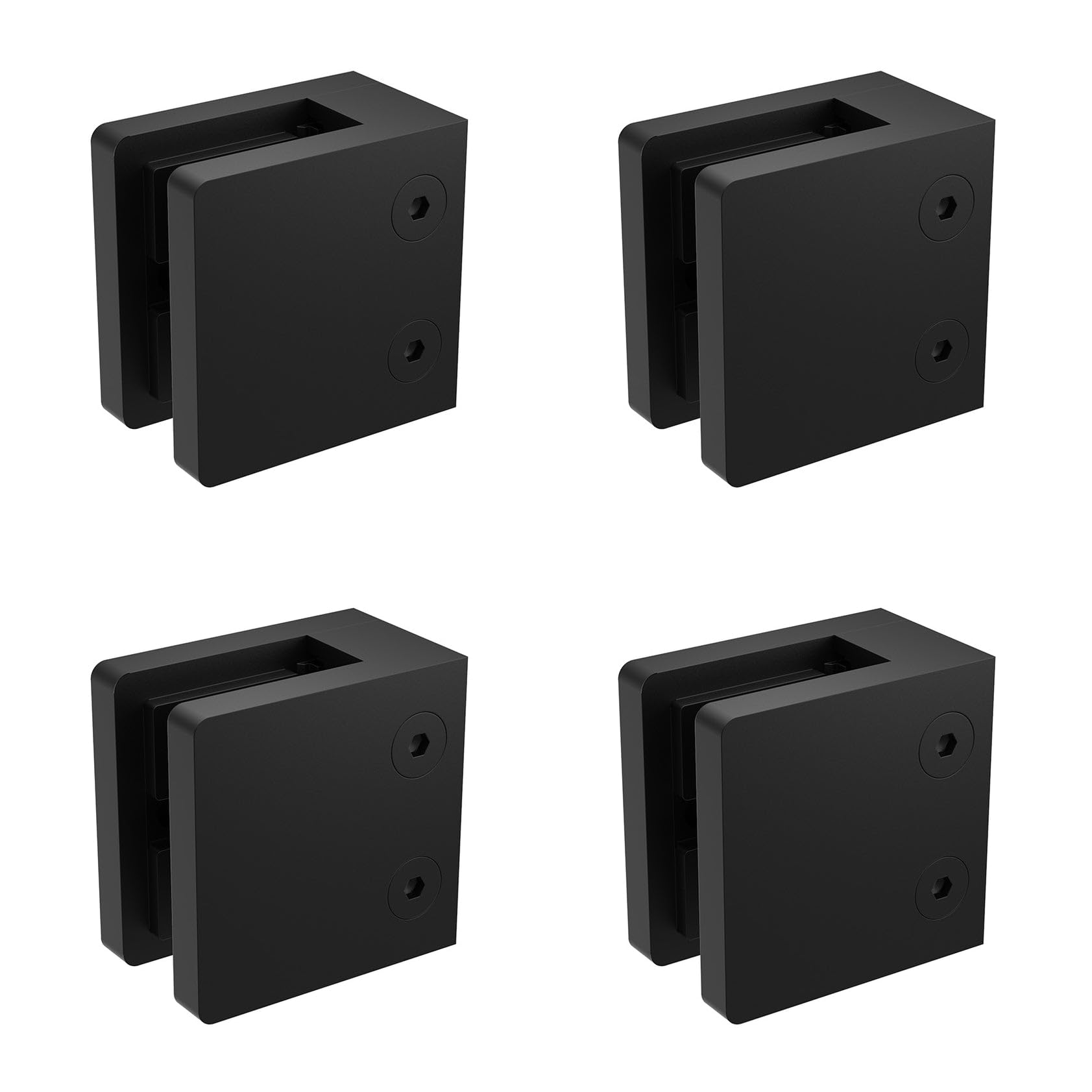 Glass Clamp Large Heavy Duty Square 2.17" for 3/8", 1/2" & 9/16" Glass Thickness by Inline Design [Pack of 4] [Black Matte Powder Coat]