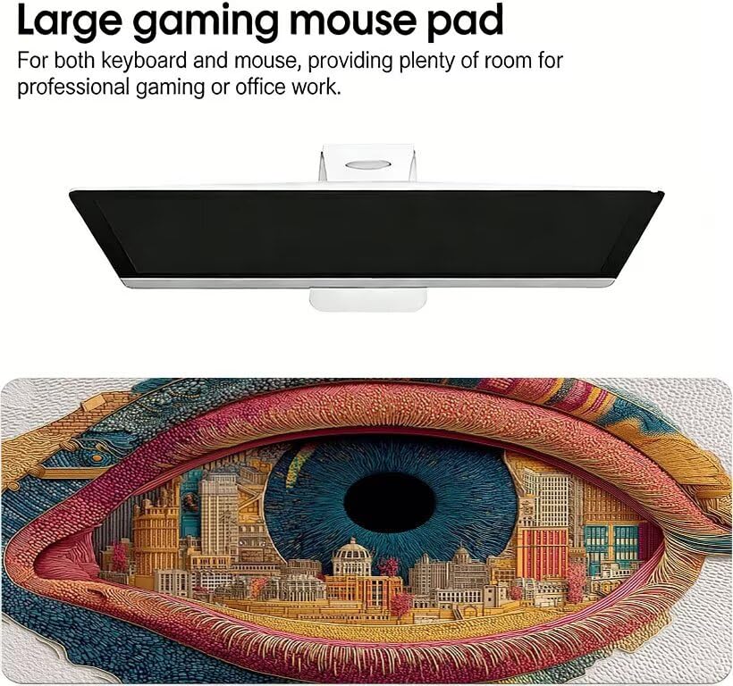 Podkładka pod mysz do gier abstrakcyjna podkładka pod mysz XXL oko 1400 x 600 x 3 mm Poprawa precyzji i szybkości, podkładka pod mysz do gier antypoślizgowa gumowa podstawa, do dekoracji Burea DZ-115