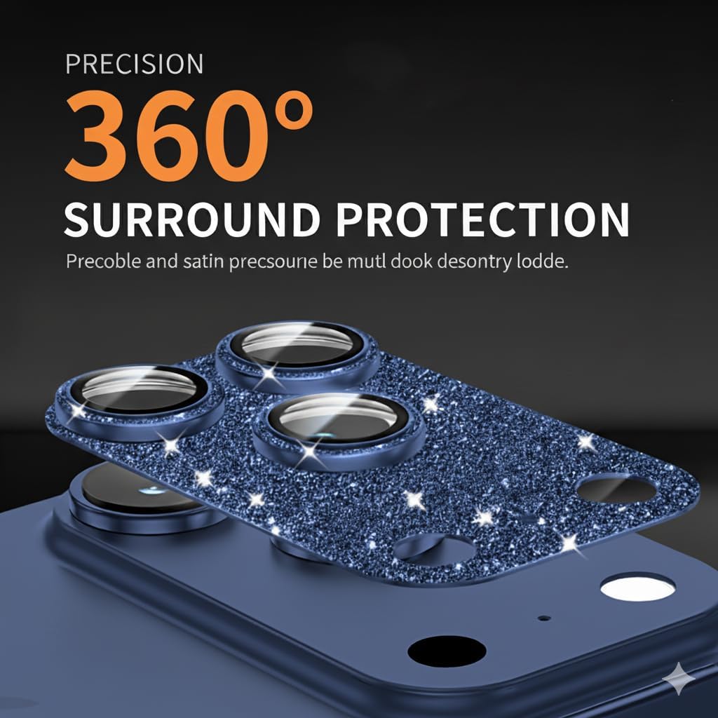 Glitter Bling Ring Camera Lens Protector cover for iPhone 17 Pro Max Women, 9H Hardness Tempered Glass Lens Protector, Anti-Scratch, Cosmic Orange (blue) image 4