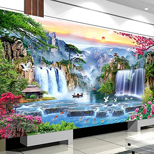 Broderie diamant paysage grand format 150x70 cm peinture strass tableau mural