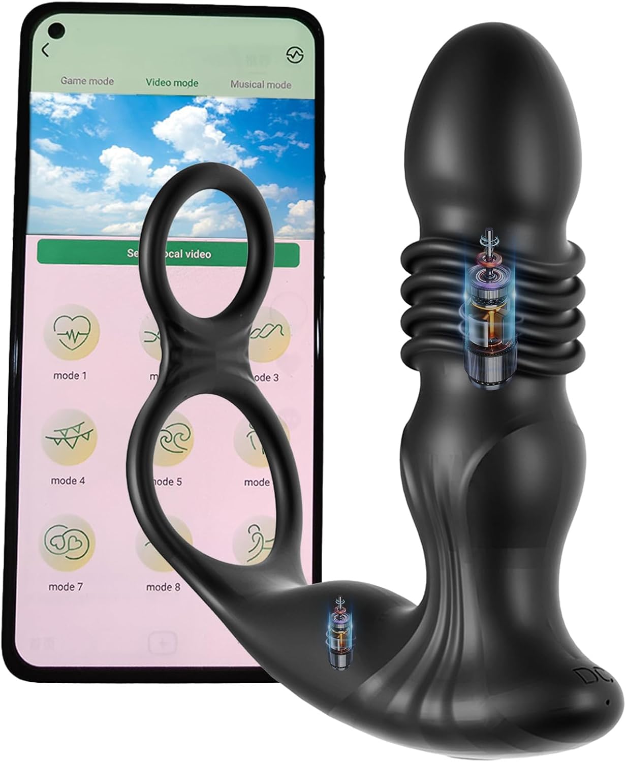 4 in 1 Prostate Massager Anal Vibrator with 9 Vibrating & 9 Thrusting Modes, Vibrating Prostate Butt Plug Balck Adult Sex Toy with 2 Cock Rings