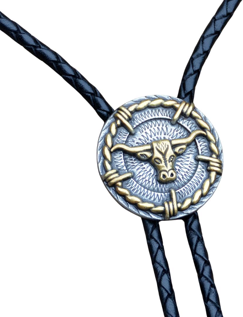 Steer With Barbed Wire Bolo Tie
