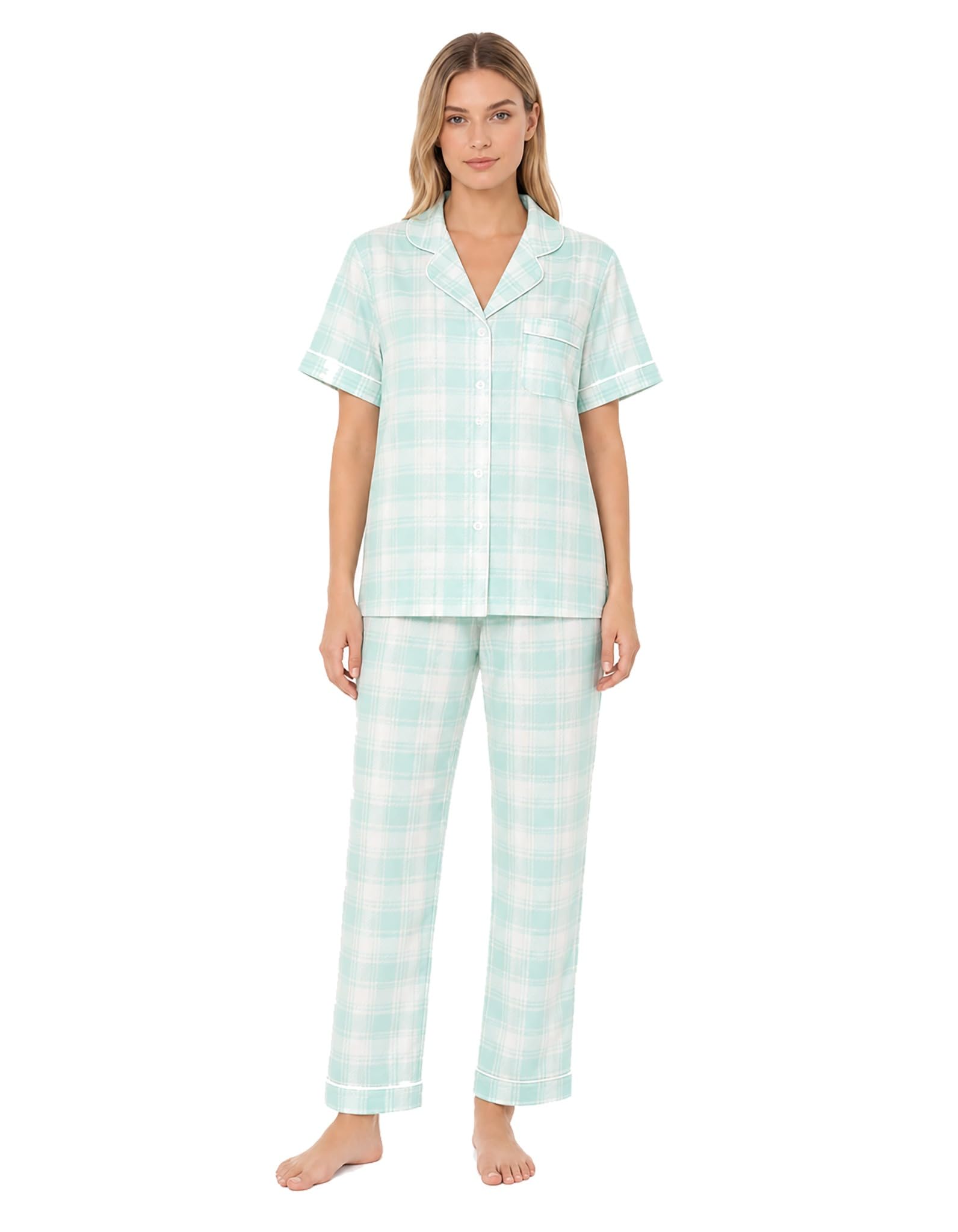 NAP BOUND 100% Cotton Women's Pajama Sets Short Sleeve Button Down Soft Pjs 2 Piece Lounge Set with Pocket Nightwear XS-XXL
