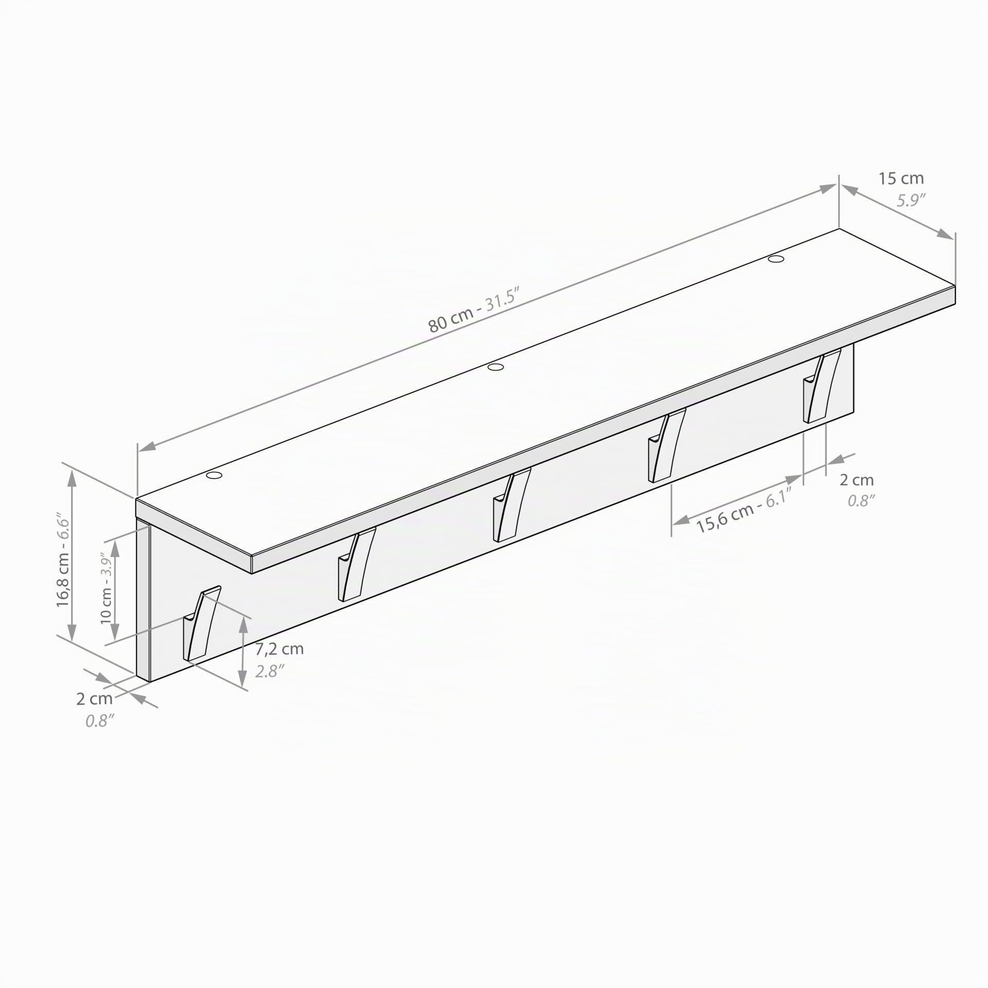 Mobili Fiver, Appendiabiti da parete, Rachele, da 80 cm, Rovere Rustico, Appendiabiti moderno per Bagno, Camera, Ingresso, Made in Italy