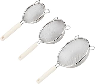 3 Pcs Fine Mesh Strainer with Handle Stainless Steel Sifter Colander for Kitchen Small Medium Large Size Sieve Strainers Set for Food Tea Rice Fruit Coffee Juice (White)