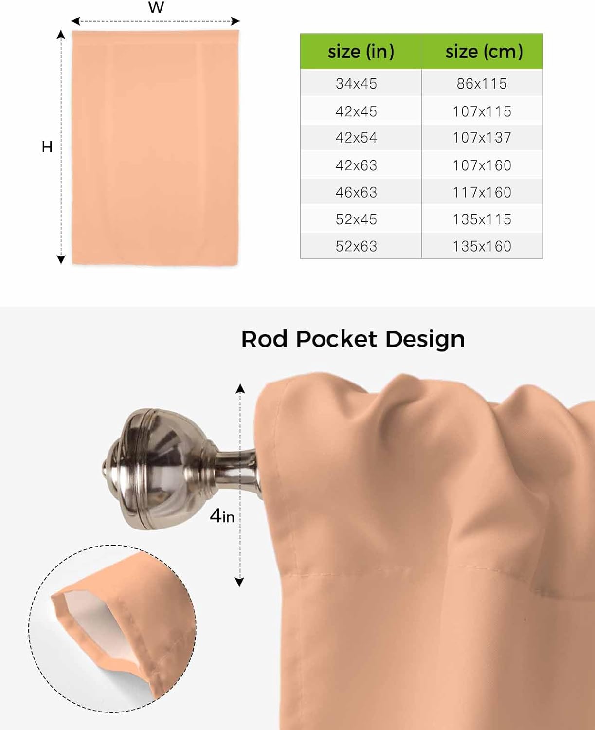 Peach Fuzz Tie Up Curtains for Window, Thermal Insulted Balloon Shade Adjustable Rod Pocket Curtains Valance Panels for Kitchen Bathroom Café 42 x 54 Pure Peach Tone Solid Color Simple Minimalism Art