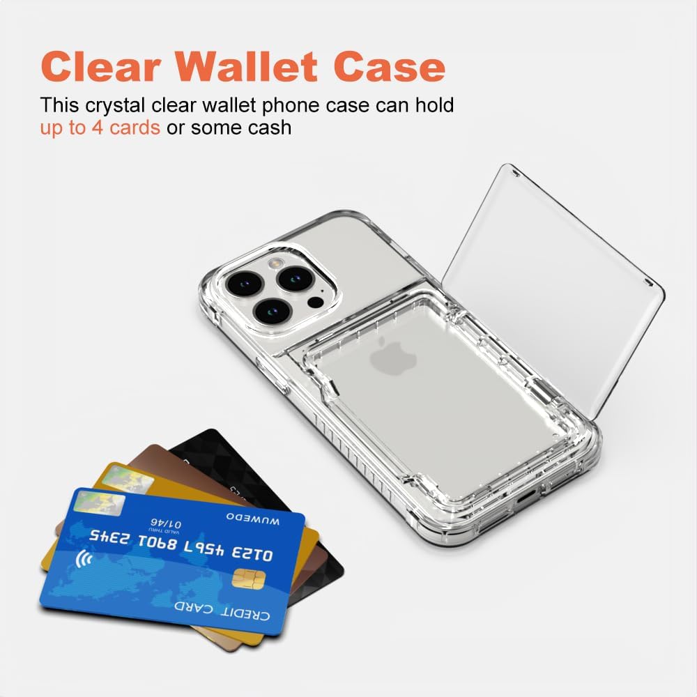 for iPhone 15 Pro Max Clear Wallet Case, Up to 4 Cards, Hybrid Protective Anti-Slip Case with Card Holder, TPU + PC, Anti-Yellowing, 6.7" 2023 - Image 3