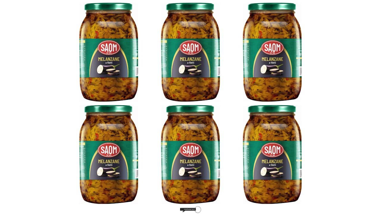 SAOM Melanzane a Filetto, italienische Aubergine in Öl, Glas, 950 g, 6 Stück, hergestellt in Italien, + Schlüsselanhänger italy shop service