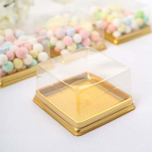 Miniatura 9 de Efavormart - Paquete de 50 cajas cuadradas de plástico transparente y dorado para postres y fiestas, recipientes de alimentos para magdalenas, 4 x 4