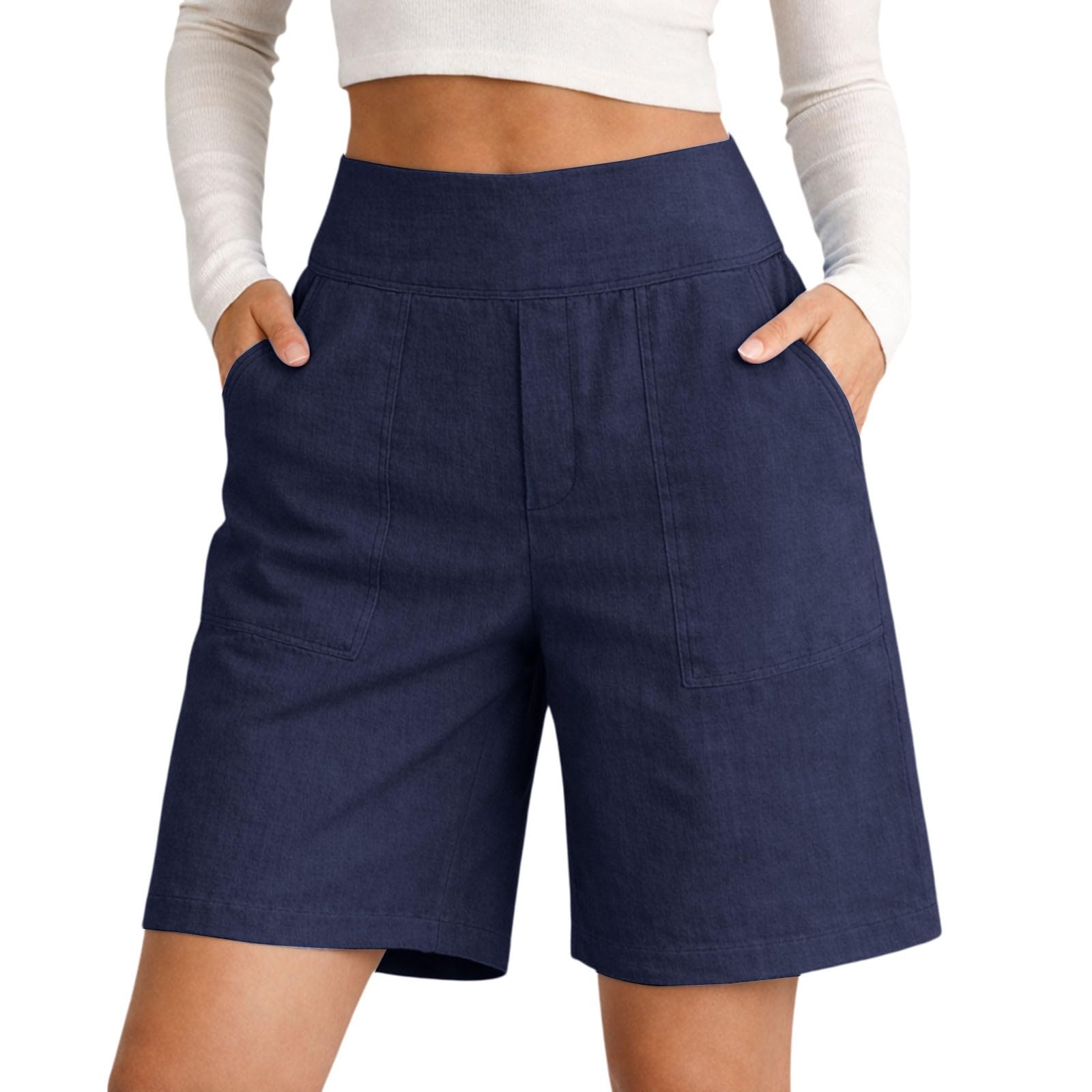 2026 Linen Shorts for Women High Waisted Wide Leg Summer Casual Beach Vacation Bermuda Cropped Pants with Pockets