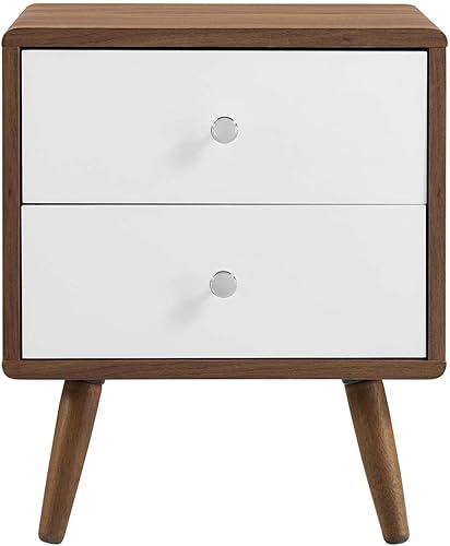Miniatura 4 de Modway MOD-7017-WAL-WHI Mesita de noche con 2 cajones, color blanco nogal