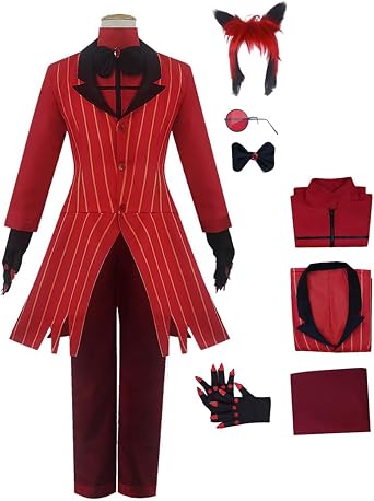 Adult Costume Demon Red Suit Hotel Halloween Cosplay Outfit Gothic Tailcoat Pants Radio Anchor Uniform Suit