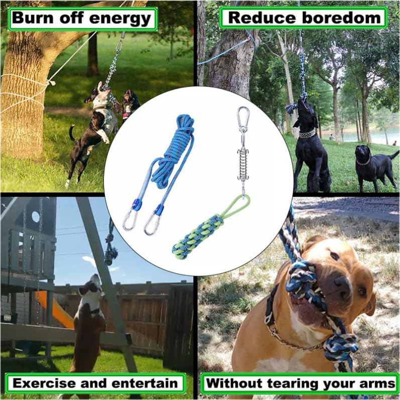 Dog Tree Pull Toy, Construction Muscle Stainless Steel Spring Pole Dog Rope Toys Adjustable Height for Dogs - Image 3