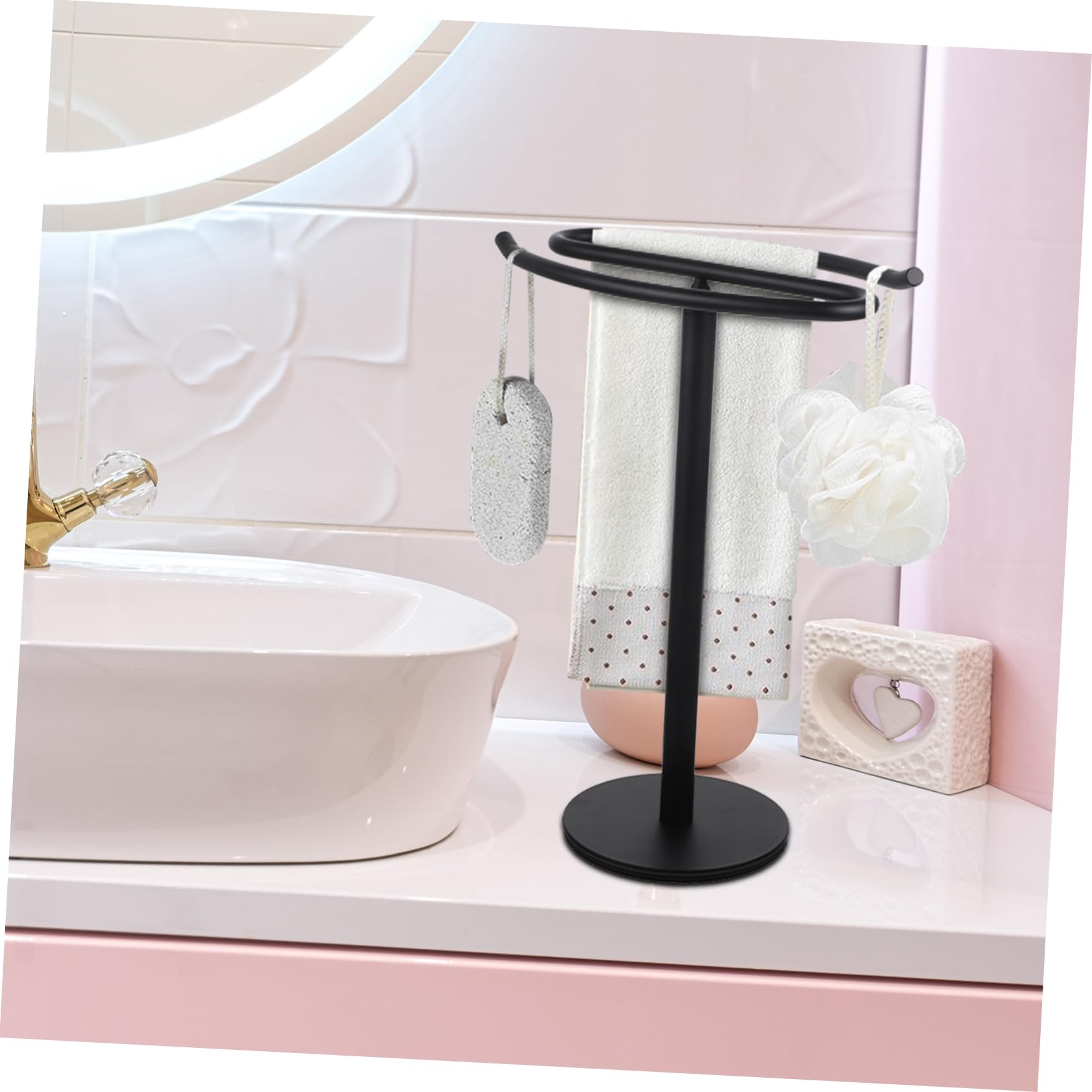 Cabilock Toallero de Baño Vertical de Acero Inoxidable Negro para Baño | Base Estable, sin Perforación, Admite Toallas de Varios Tamaños, Uso Diario en Hogar