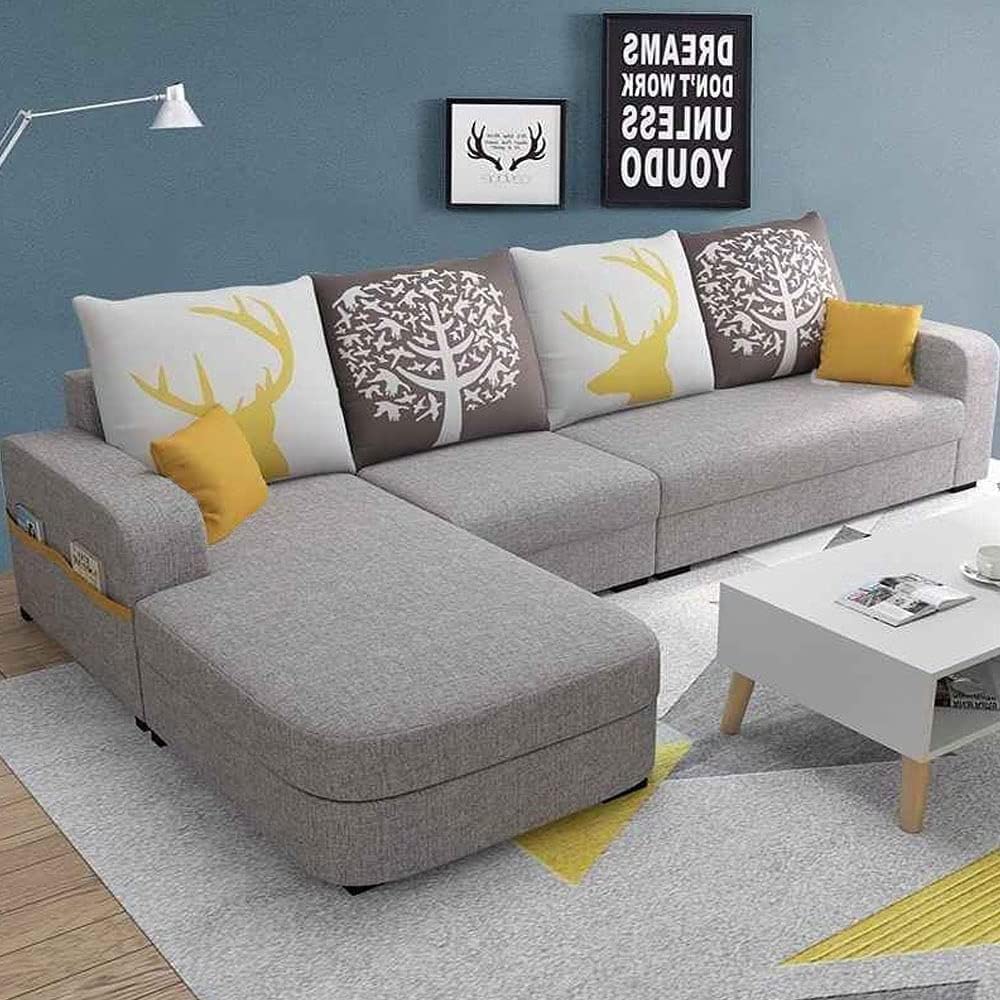 Casaliving - Stephanie 5- to 6-Person Sofa L Shape Sofa Set For Living Room (Grey Fabric) Left Side (6S-Lhs)