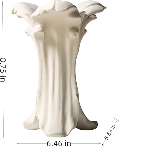 Miniatura 2 de Jarrón de cerámica blanca, superficie rugosa, forma ondulada, 8.74 x 6.46 x 5.63 pulgadas, jarrón retro de estilo gótico medieval europeo Morden,