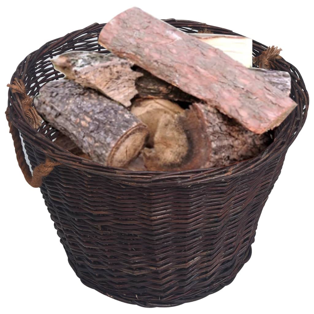 Juego de 3 cestas de mimbre para leña, apilables, con asas para leña y leña, para interior, salón, terraza, jardín, casa
