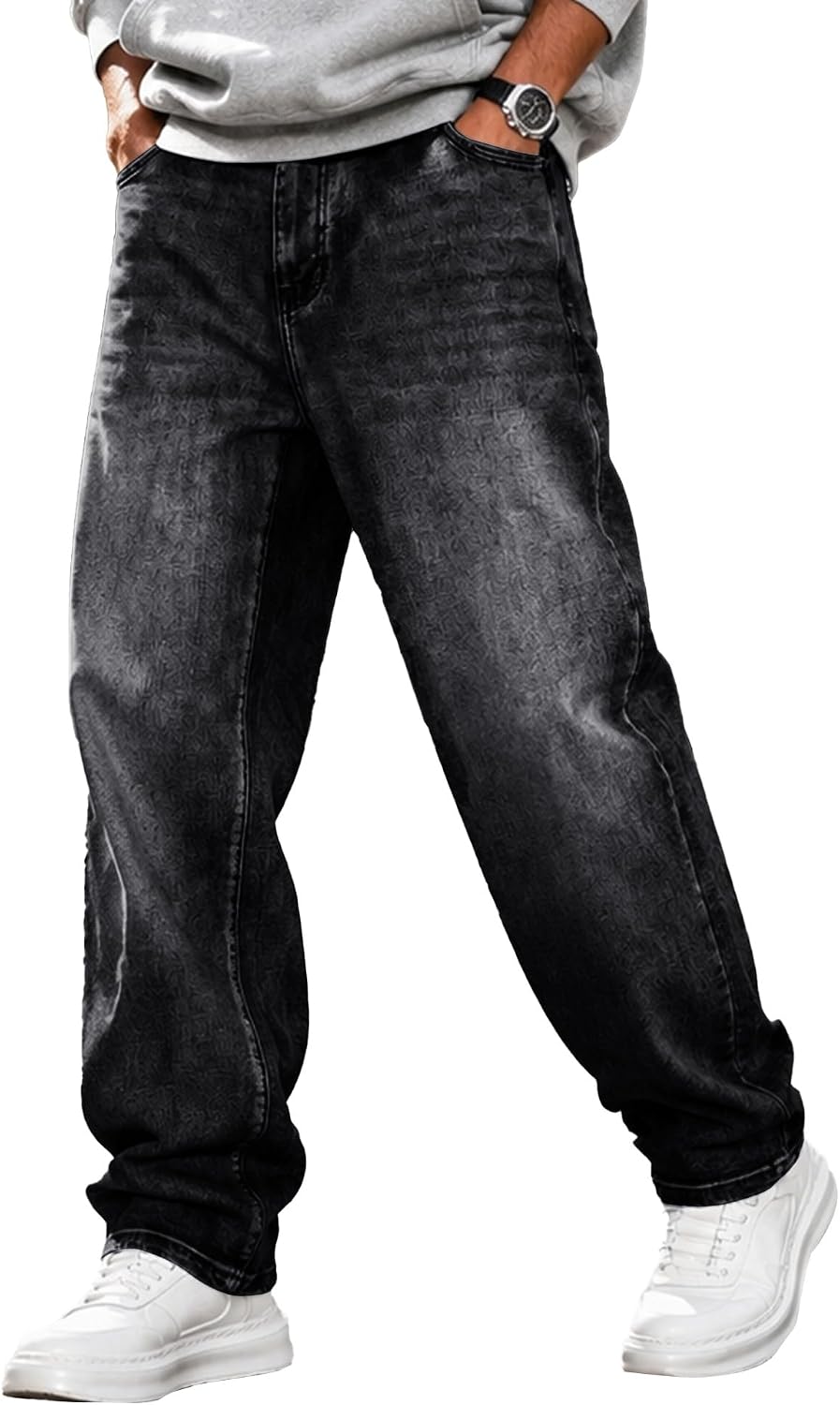 Dokotoo Men Mens Baggy Wide Leg Jeans Loose Fit Denim Pants