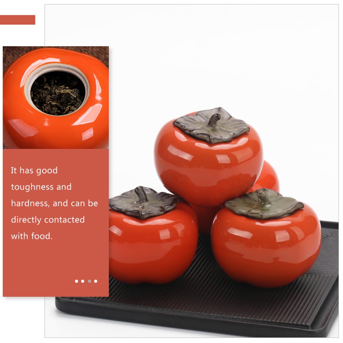 GALPADA Set 2 Barattoli Arancio da 150ml a Forma di Cachi in Ceramica per Conservazione e Decorazione Coperchio Ermetico Contenitori per Tè e Caffè