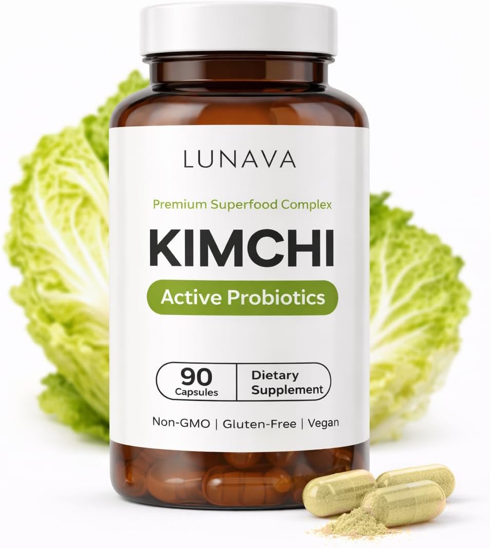 Kimchi Capsules with Prebiotics & Probiotics, Fermented Kimchi Superfood Supplement, Gut Health Supplements, One Complete Formula for Digestive and Immune Support, 90 Vegan Capsules