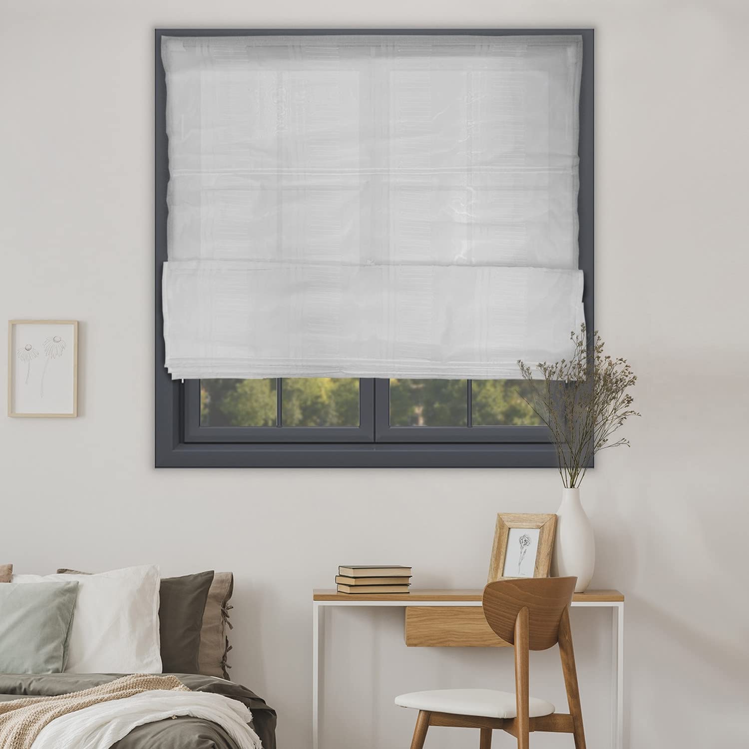 MADECOSTORE Roman Blind Structured Voile – White – L 45 x H 180 cm