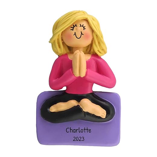 Personalized Yoga Ornaments Christmas 2023 - Fitness Ornaments for Christmas Tree Workout Ornament Gym Ornament Yoga Gifts for Yoga Instructor Blonde Yoga Girl - Free Customization
