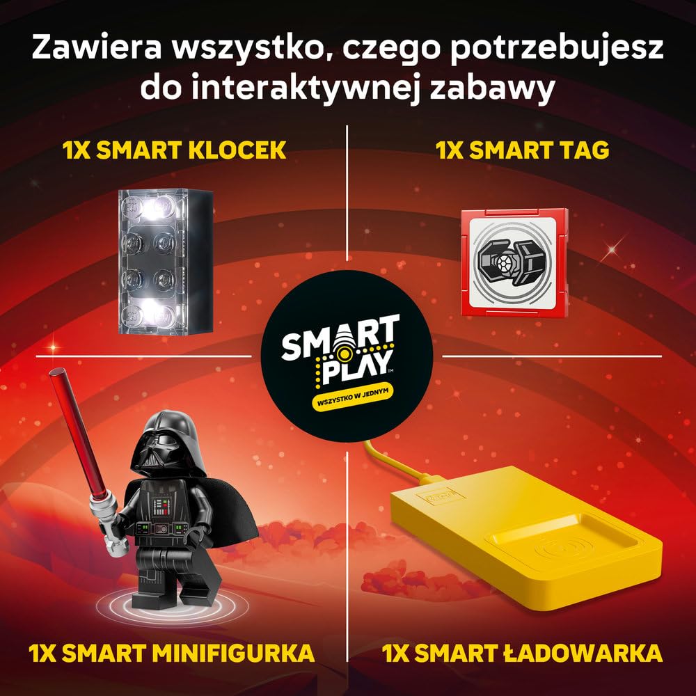 LEGO Star Wars SMART Play: Myśliwiec TIE Dartha Vadera 75421 | Interaktywna zabawka dla dzieci 8+, seria SMART Play, prezent Star Wars, klocki dla chłopca i dziewczynki, 473 elementy