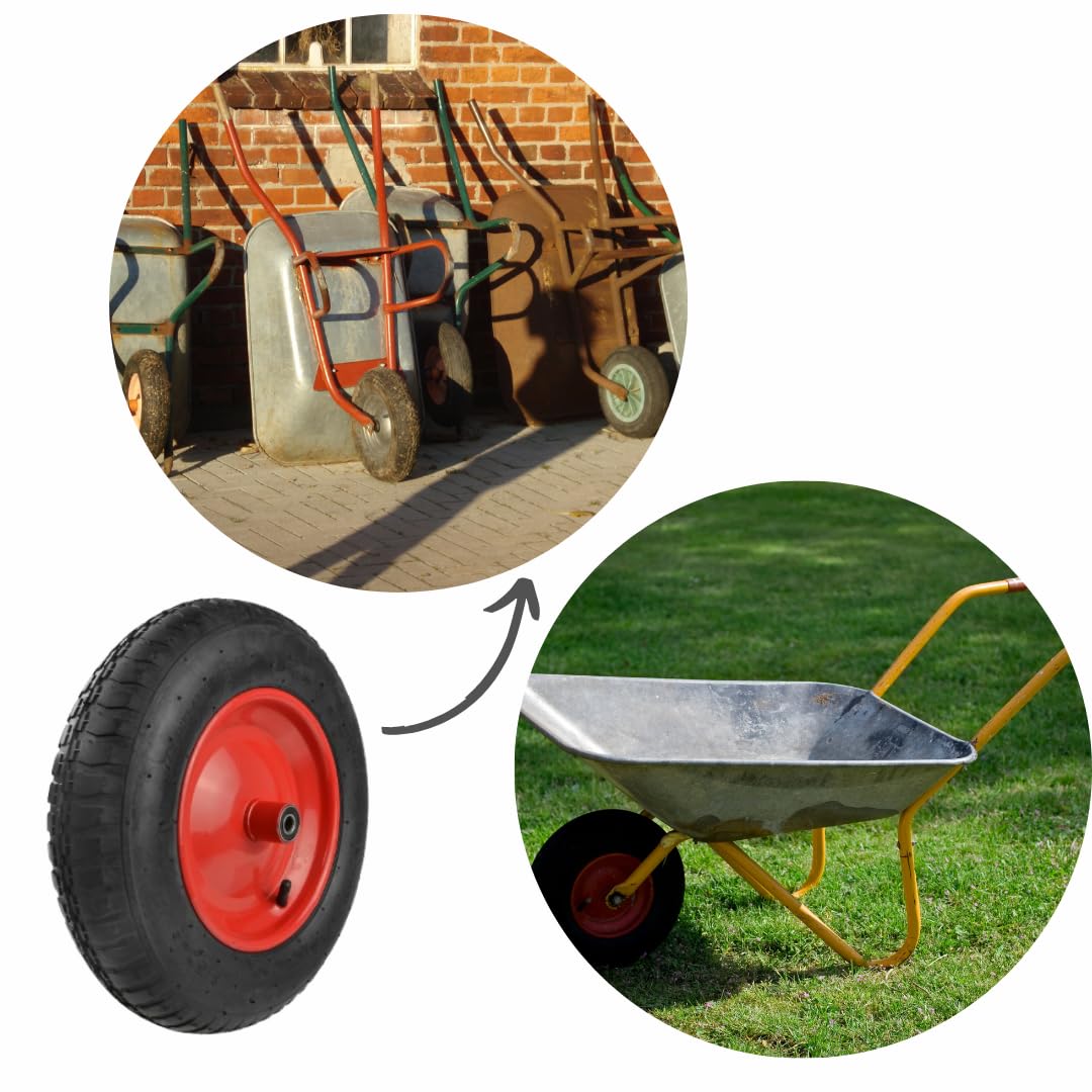 3.25-8 Schubkarrenrad mit Achse Schubkarre Rad, Max. Belastung 90 kg, Räder Schubkarrenräder mit Luft Ersatzrad Luftrad Felge 2PR