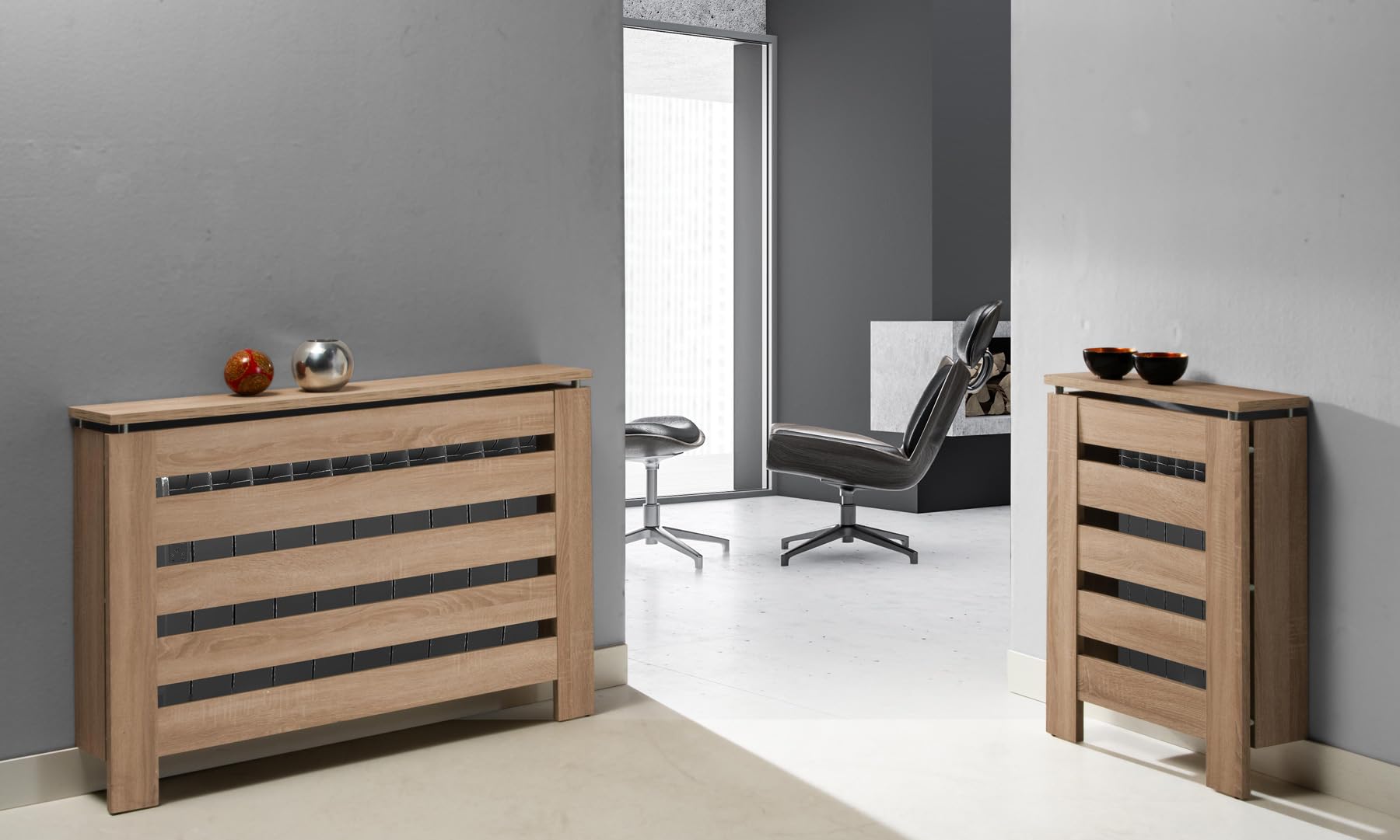 D&J Muebles Kit Cubre Radiador Roble 60cm Moderno Hércules | Mueble Decorativo con Listones | Fácil Montaje (60cm, 90cm, 120cm) 60x83,5x19,5