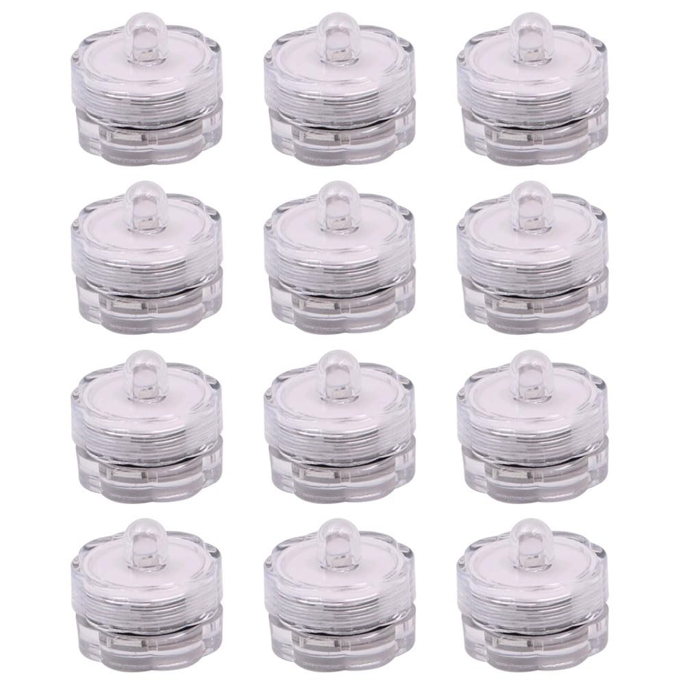 Tiardey 12 Pcs Tea Lights Led Submersible Tea Lights Bright Flameless LED Tea Light Submersible Waterproof Battery Operated Electronic