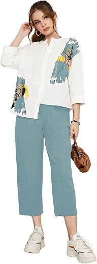 TOPLOT Women's Co-ord Set | Button-up, Loose-fit top with Artistic Abstract Prints| Relaxed Loose Fit Design | Stylish Mat...