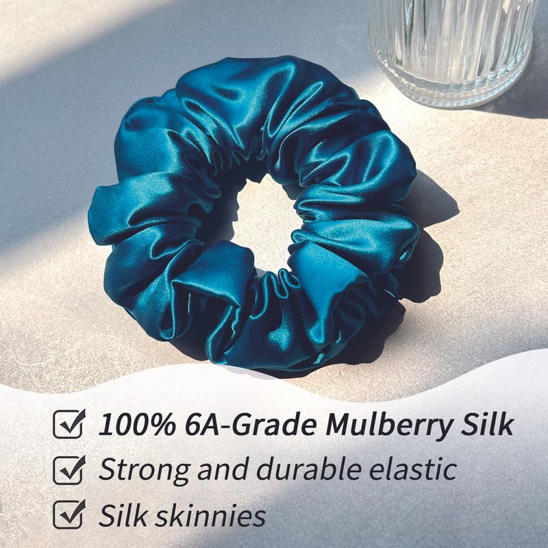townssilk Silk Hair Tie, 100% Pure Mulberry Silk, 22 Momme, Gentle on Hair, Luxurious, Bouncy Hair Ties. 1 Piece Peacock Blue - Image 4