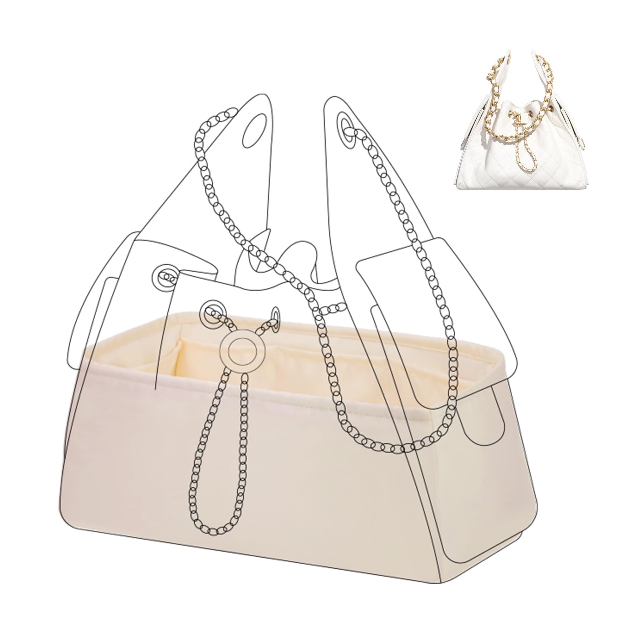 DGAZ Silk Bag Organiser Insert Fits Chanel 25C S/M Bags, Silky Smooth Bag Organiser, Luxury Handbag & Purse Shaper (Craie, 25C Hobo Medium)