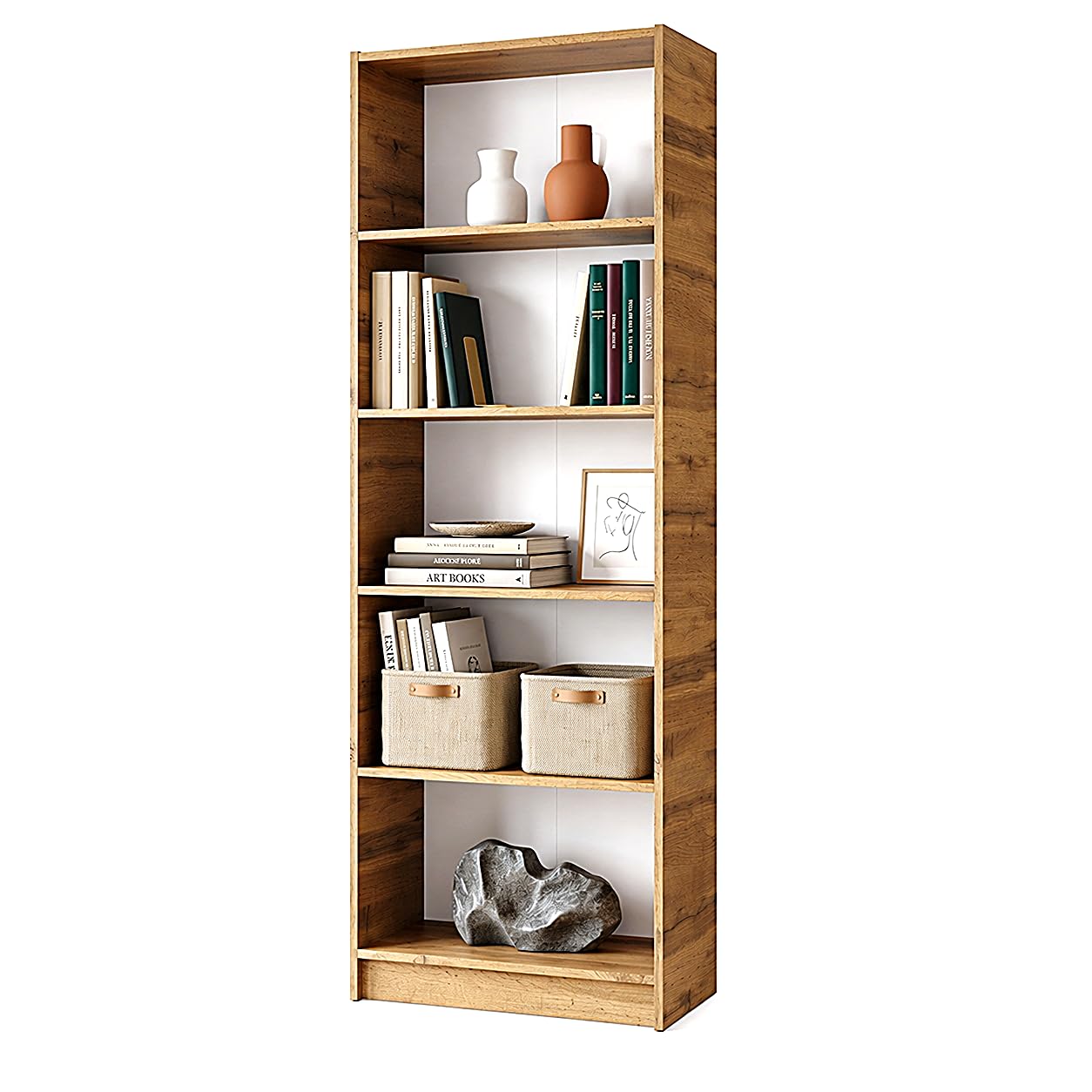 Happy Babies Libreria bianca, larghezza 60 cm, scaffale alto per raccoglitori, scaffale aperto con 5 ripiani, scaffale per raccoglitori, armadio multiuso (rovere Votan)