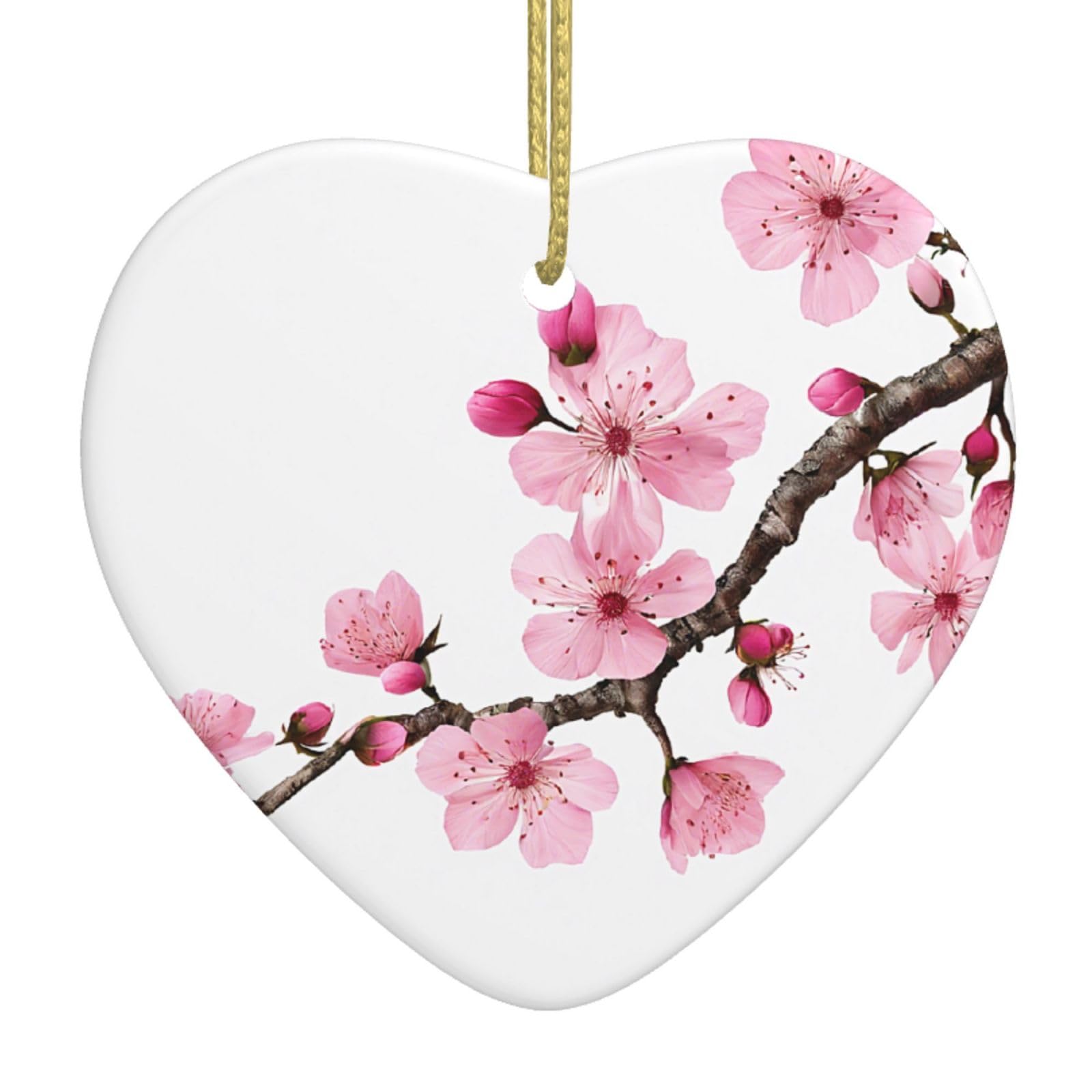 Aspoijhn Tempting Cherry Blossoms (Tempting Cherry Blossoms) Christmas Tree Ceramic Hanging Heart Bauble Ornaments Festive Xmas Pendant Decorations For Party Home Decor