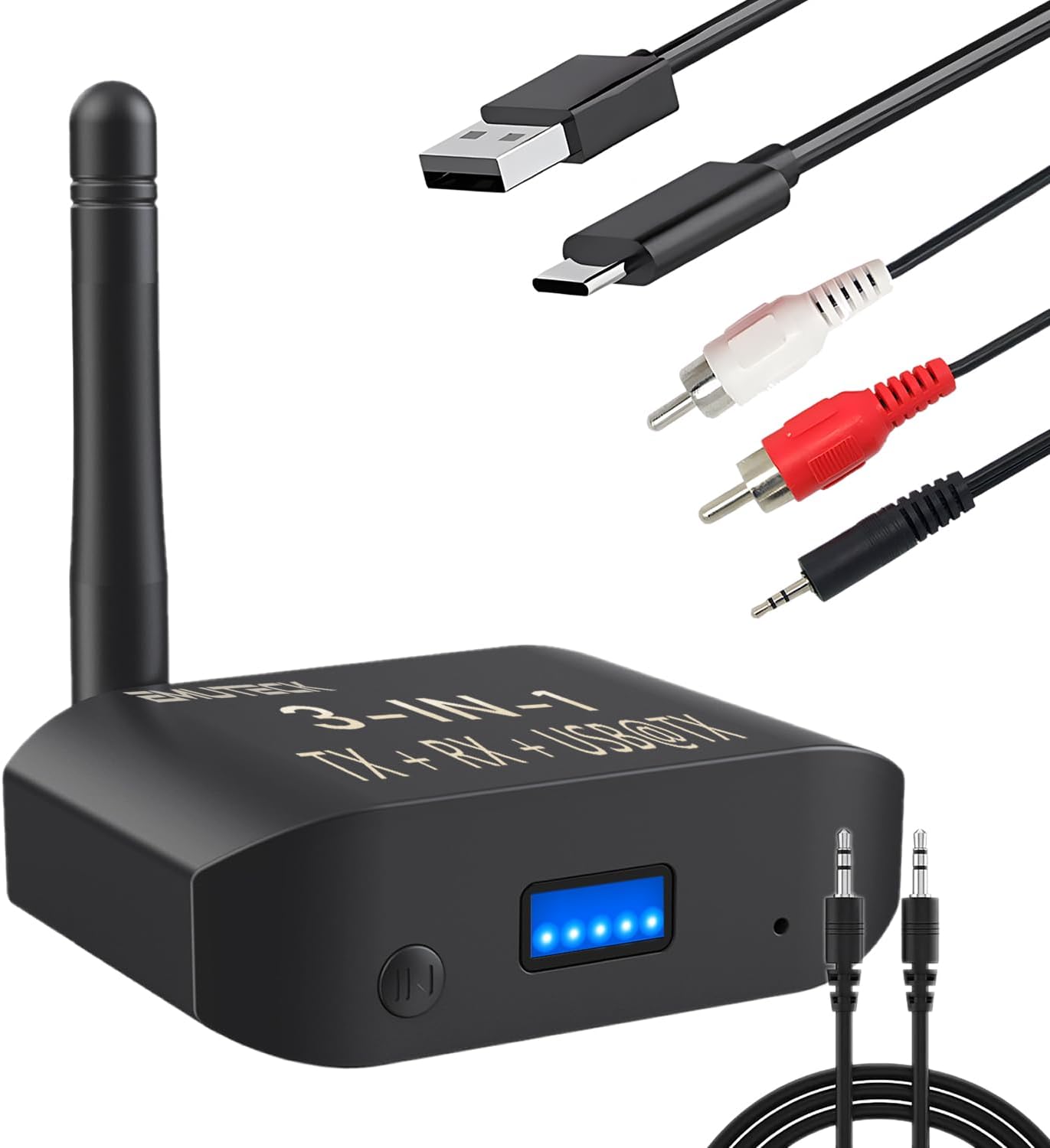 Bluetooth 5.3 Transmitter Receiver for TV to 2 Wireless Headphones, Long Range Dual Link AptX Low Latency, 3.5mm AUX for Home Stereo Speaker Car, USB Bluetooth Adapter for PC Laptop PS4 PS5