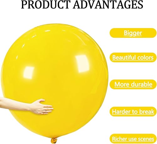 Miniatura 3 de Globos amarillos grandes de 36 pulgadas, 9 globos de látex gigantes amarillos, globos grandes para decoraciones de cumpleaños, bodas, fiestas