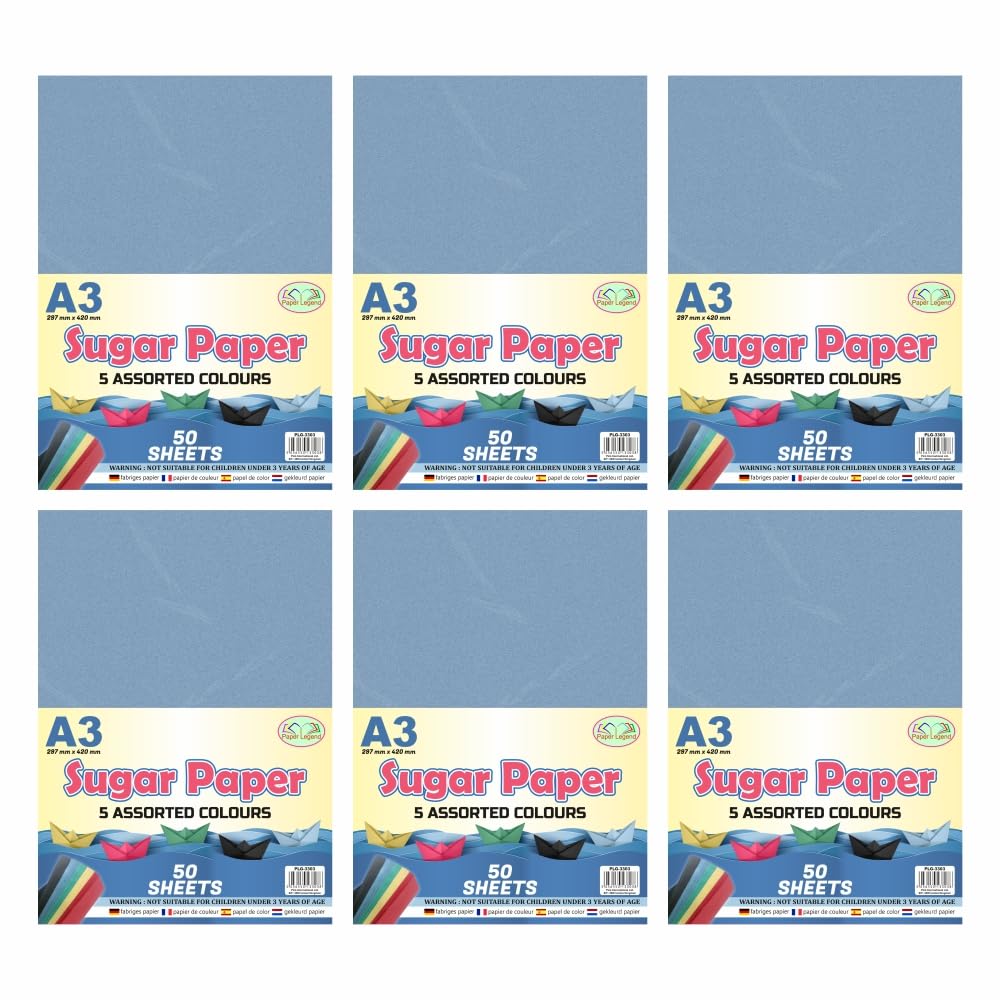 Eason Bros A3 Sugar Paper – 70 GSM, 5 Bright Assorted Colours | Large Coloured Craft Paper for Kids Arts & Crafts, Drawing, Painting & Scrapbooking | 42 x 29.7 cm (Pack of 6)