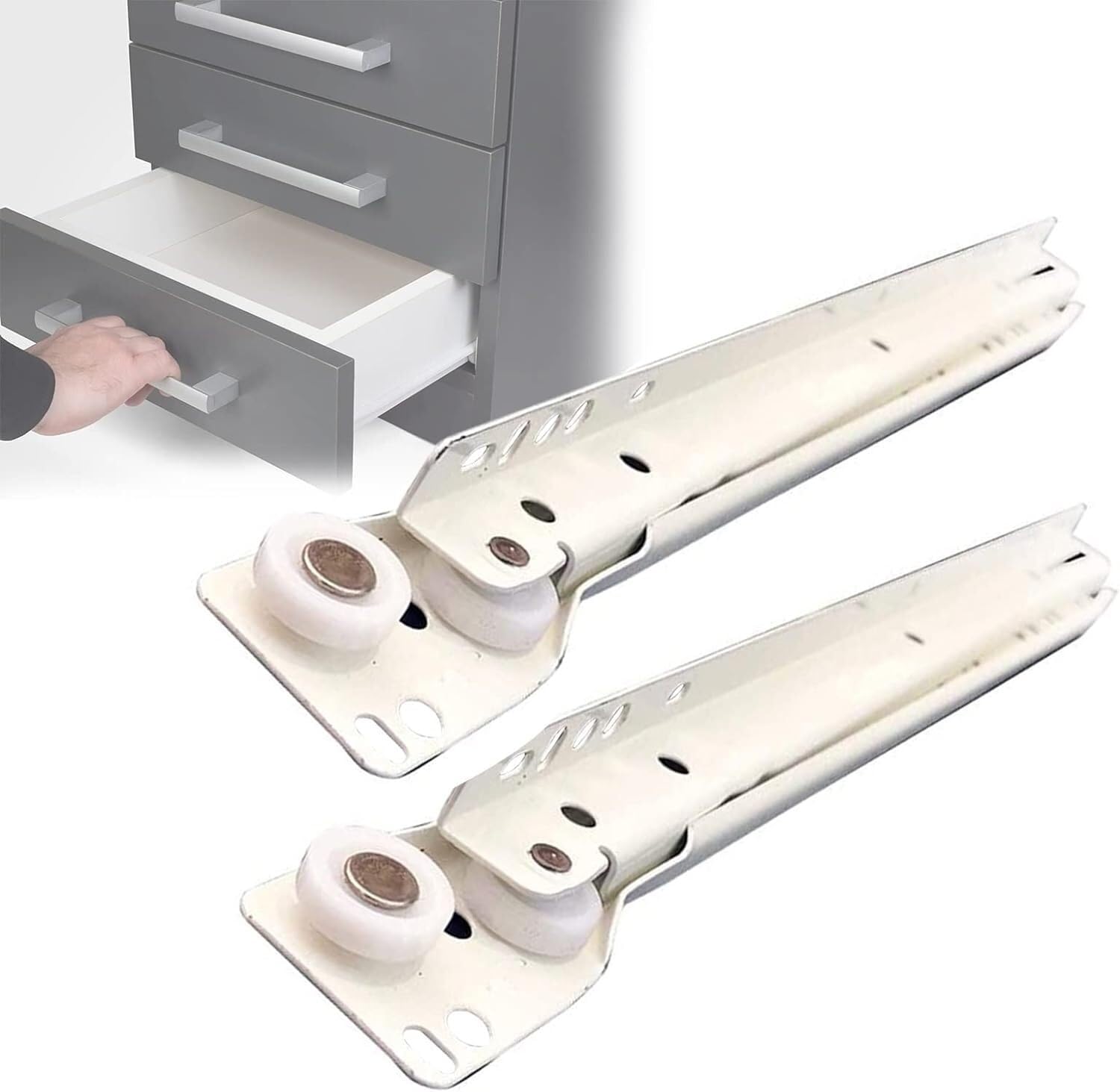 Drawer Runners, White Metal Drawer Slides, 10-22 Inches, 2 Pack, Heavy Duty with Screws(10inch(250mm))