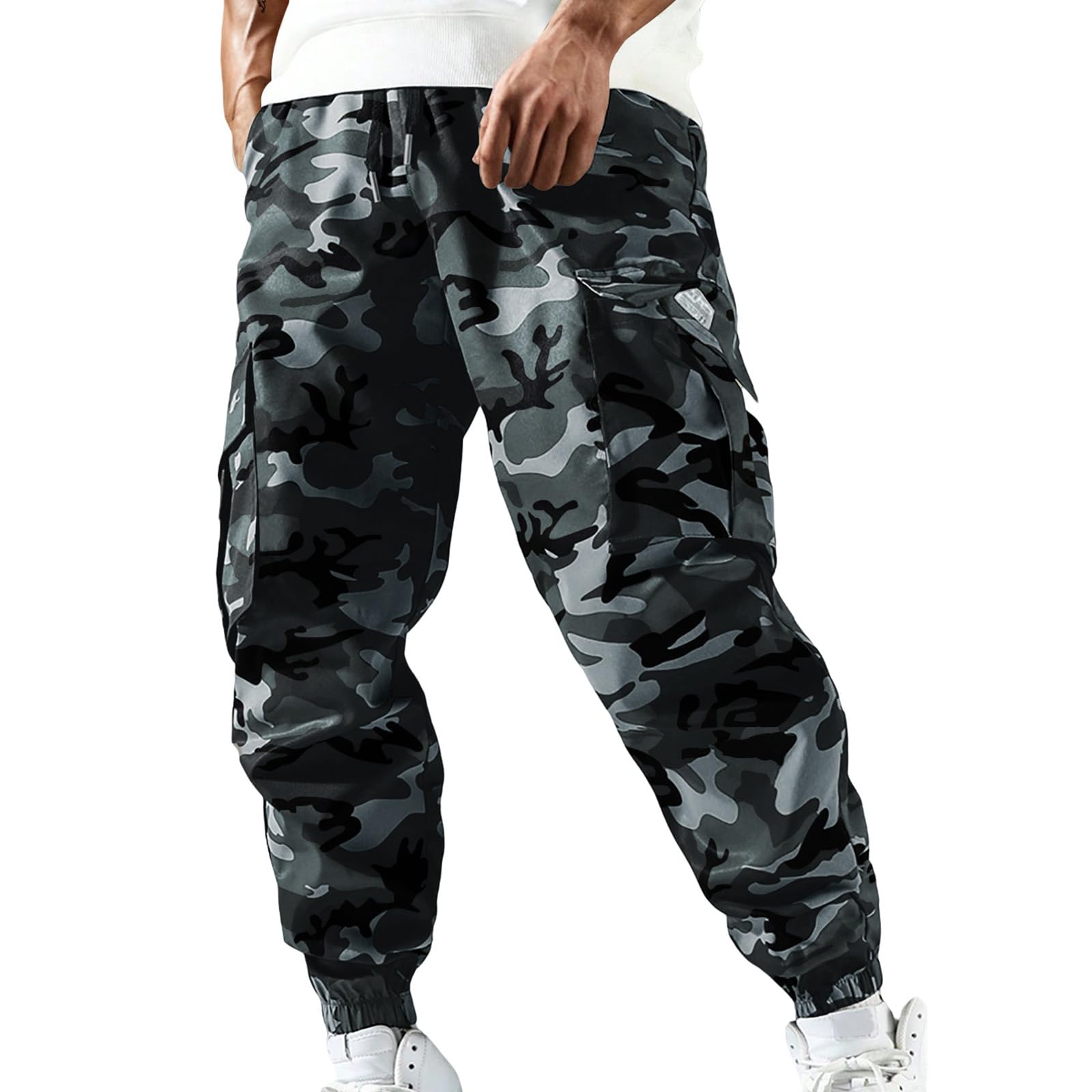evzosrz Men's Camo Jogger Pants Military Army Combat Tactical Pants Tapered Outdoor Hiking Camouflage Casual Sweatpants