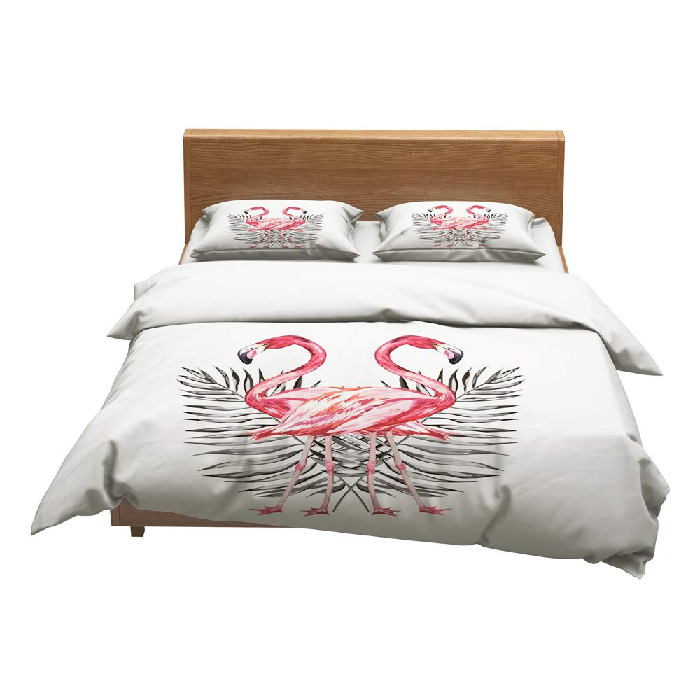 Set di Biancheria da Letto Romantico Fiore Pianta Fenicottero Righe Rosa Nero Copripiumino e Federa Biancheria da Letto 3 Pezzi Bambino Adulto Coppia Camera da Letto (Flamingo 6,220_x_240_cm