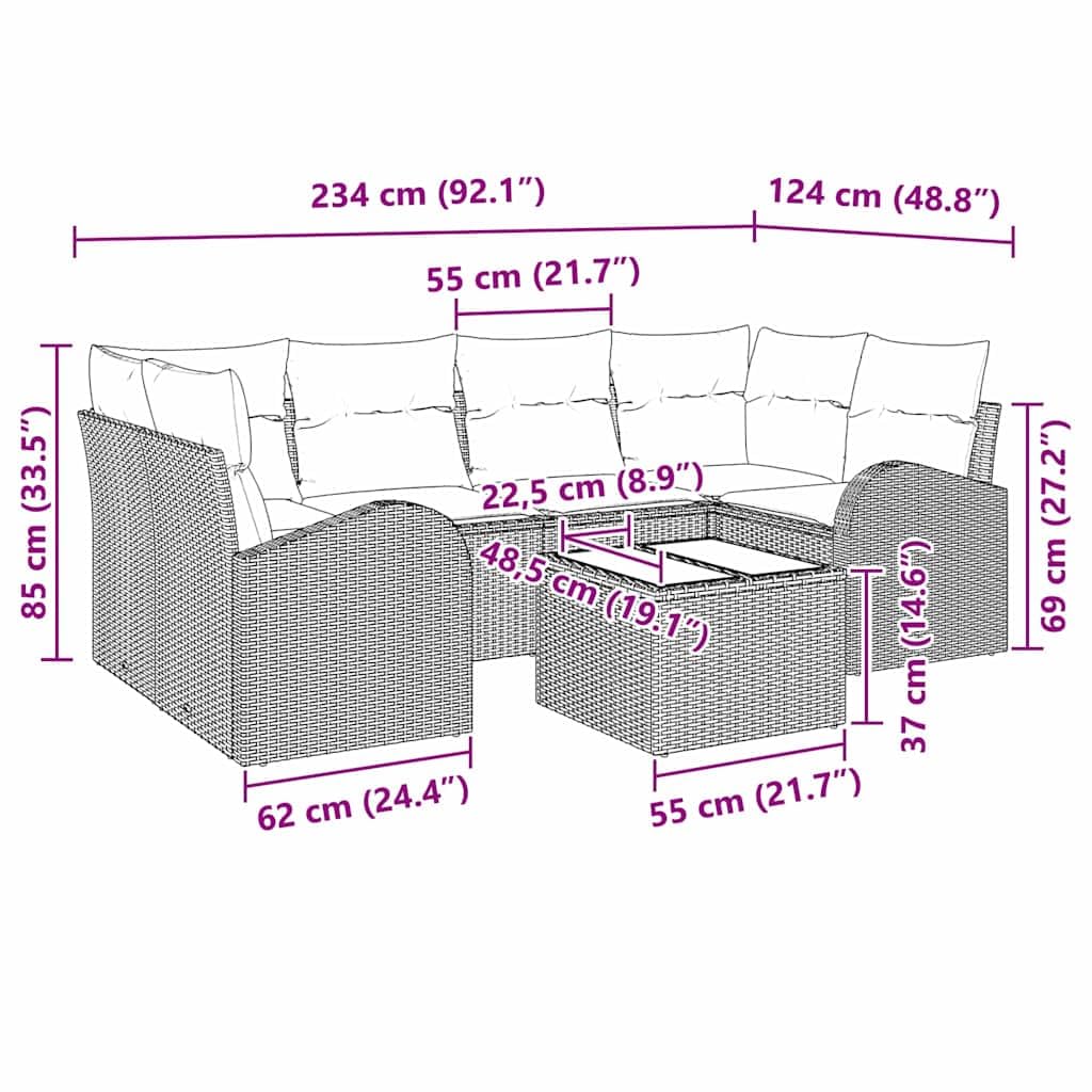 Set Divano da Giardino Beige 55x55x37 cm Polyrattan Moderno Outdoor Patio Salotto per Terrazza Balcone Giardino con Cuscini Impermeabili Resistente agli Agenti Atmosferici Porta Tazze
