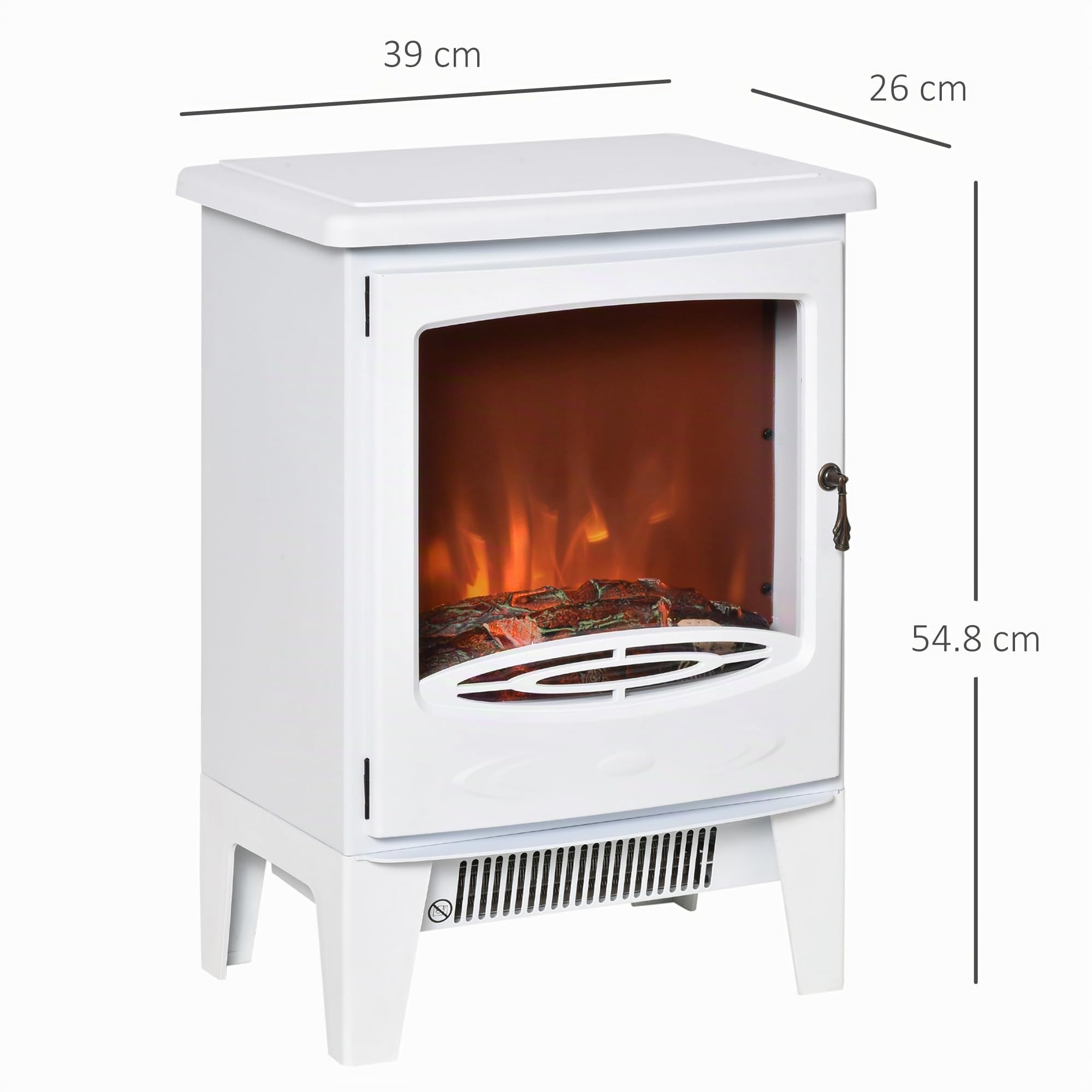 HOMCOM Camino Elettrico da Terra con Effetto Fiamma 900/1800W Bianco