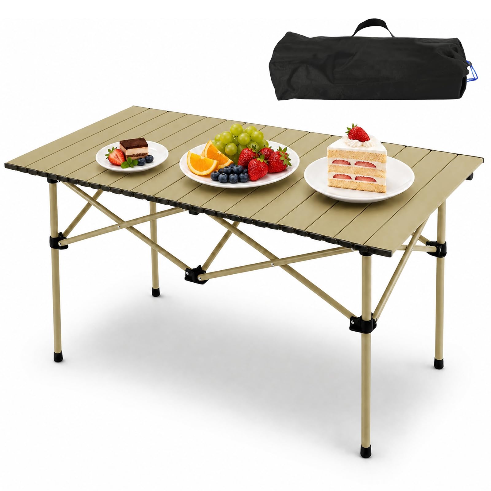 YushengTai Campingtisch Klappbar 95 x 56 x 50 cm Klapptisch Camping Tragbar mit Rollbarer Tischplatte und Tragetasche Gartentisch Klappbar für Picknick Camping Garten Reise (Beige, 95 x 56 x 50)