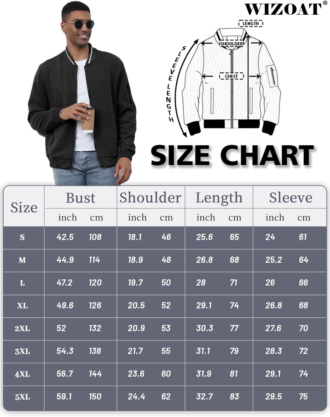 Mens Casual Jacket Loose Fit Lightweight Jacket Varsity Bomber Jacket with Zipper - Image 6